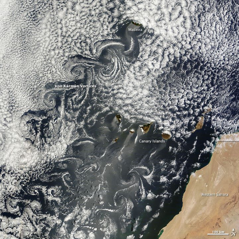 Vórtices de von Karman sobre Canarias (Imagen NASA)